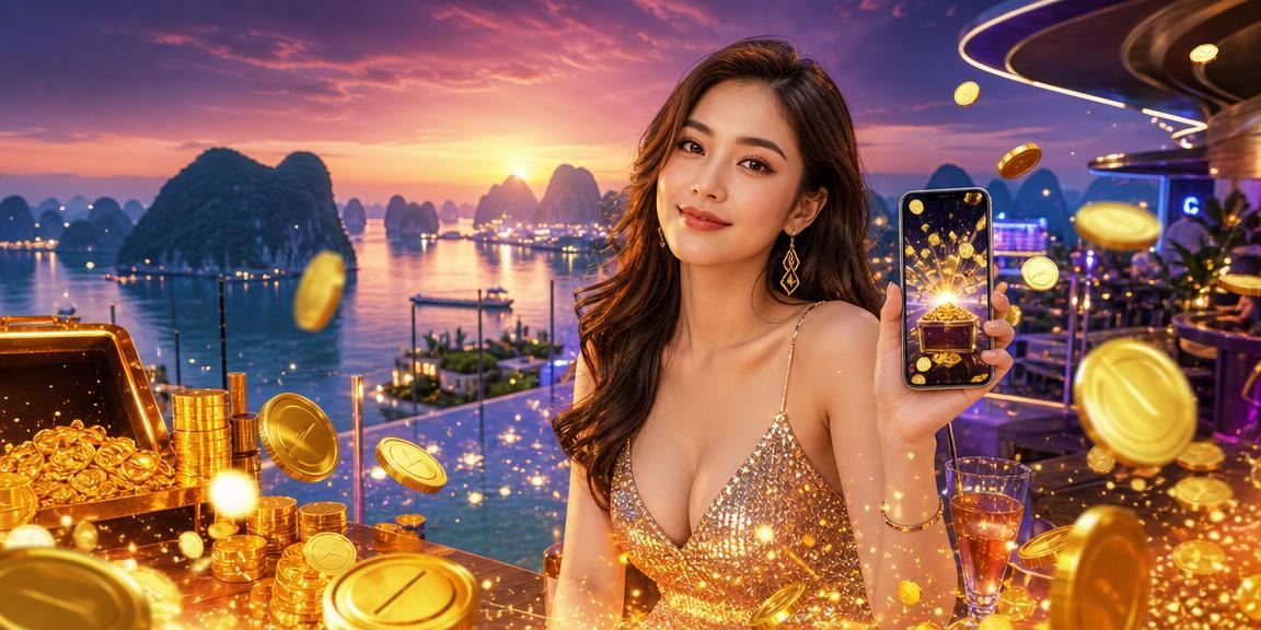 Người dùng Việt Nam trải nghiệm ứng dụng casino trên điện thoại với phong cảnh vịnh Hạ Long